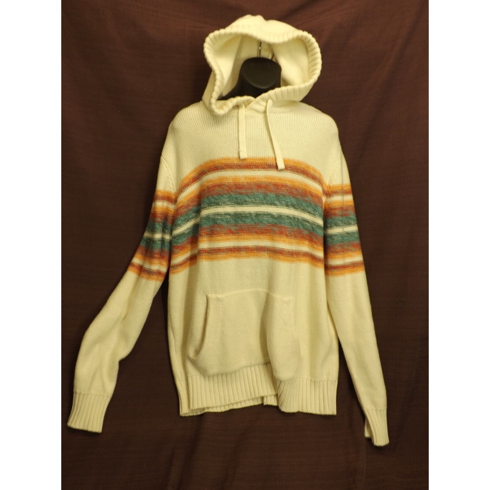 American Eagle AE White Striped Sweater Hoodie - Kangaroo pocket - Men's size L - Picture 3 of 16